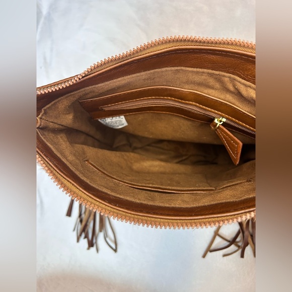 Rafaella Brown and Tan Leather Fringe Bag (H) - Picture 9 of 10